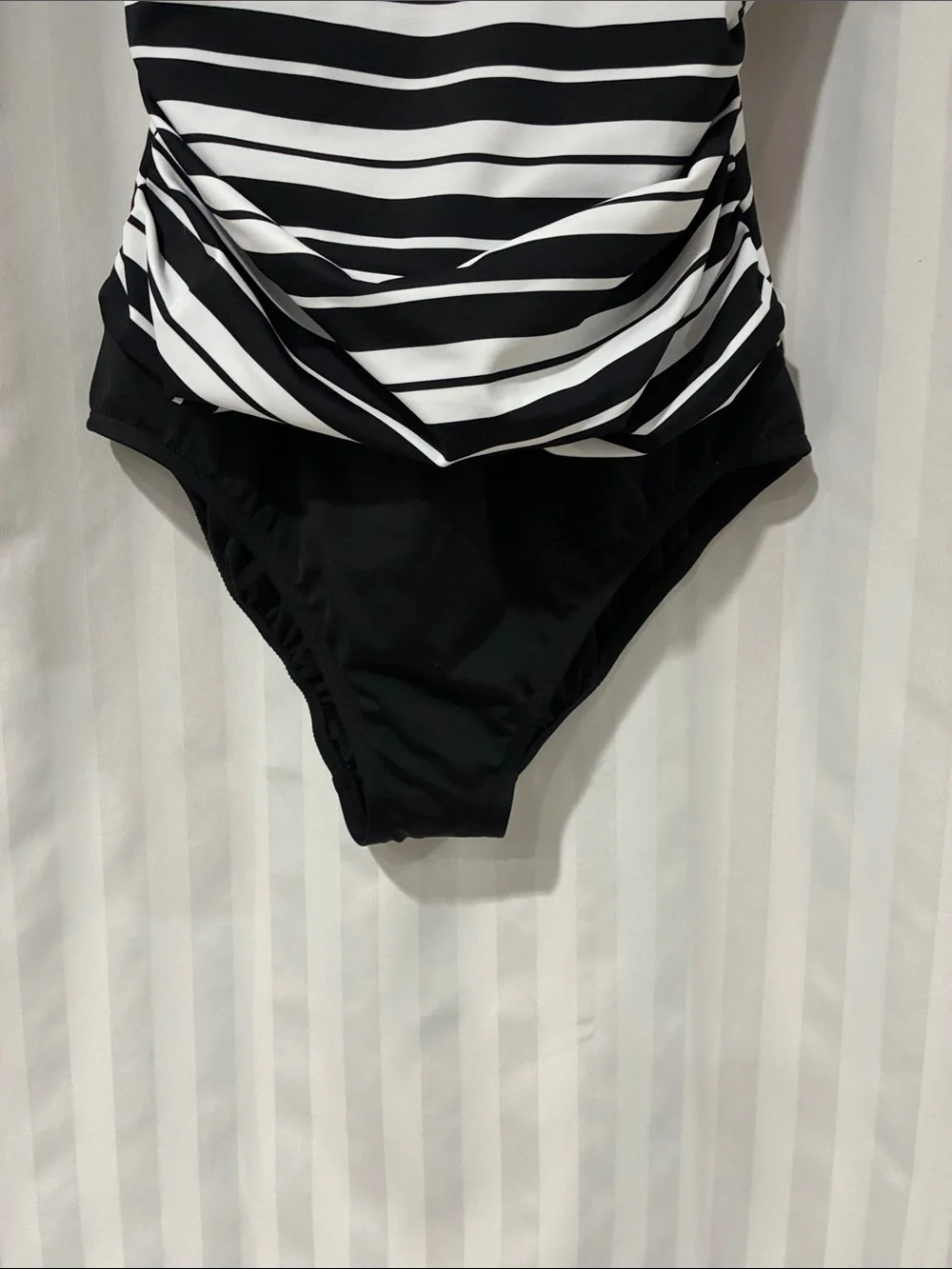 Swim Solutions Black and White Striped One-Piece Swimsuit - Picture 4 of 11